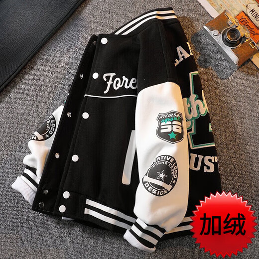 G.DUCKKIDS Little Yellow Duck Children's Clothing Boys' Velvet Jackets Children's Baseball Uniforms Boys' Autumn and Winter Trendy Sports Jackets Vibrant A Baseball Uniforms Black 150 cm