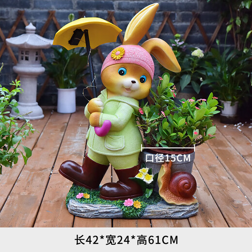 Yimingyuan Garden Decorative Courtyard Ornaments Outdoor Cartoon Rabbit Flowerpot Park Lawn Creative Simulation Animal Landscape Sculpture H20537