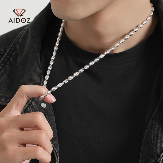 Aido Diamond Platinum Necklace Men's pt950 Platinum Olive Bead Chain Shiny Thick Plain Chain Weight 13.00g Length 55cm Thick About 2.8mm
