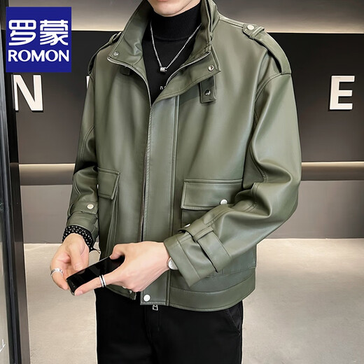 罗蒙（ROMON）皮夹克男春秋季新款潮流帅气美式复古飞行机车高级感皮衣外套上衣 9901黑色 2XL