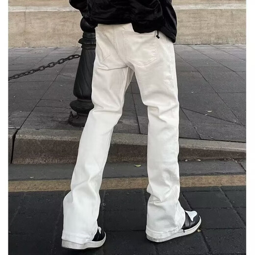 拓普尼TUOPUNI微喇叭美式牛仔裤男装联名痞帅气高街直筒阔腿显高显瘦精神小伙 K761黑色 L （105-115斤）