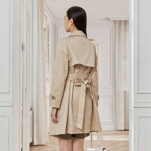 El mismo viento de doble pecho para la mujer de la manera media de longitud media de la mujer, chaqueta de moda simple y elegante para mujeres, amarillo claro naranja L l