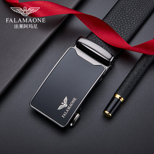 Falai Armani men's belt, men's genuine leather belt, high-end simple business belt, give husband and boyfriend Valentine's Day birthday gift, outer buckle black/counter gift box/PD829Q 120cm message, height and weight, default 120