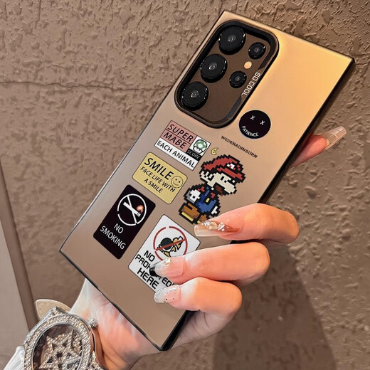 米弗希 马里奥适用三星Galaxys25ultra手机壳新款像素风s24高级s23ultra全包s22防摔彩银创意保护套男女 【像素标签马里奥】灰黑色-彩银IMD 三星Galaxy S24 Ultra