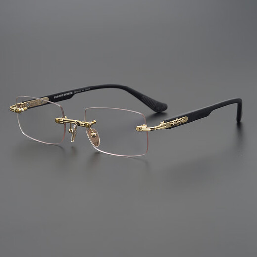 Frameless Croxing same glasses frame new product retro punched personalized super light and fashionable versatile flat light mirror for men and women Gold frame brown legs Anti-blue light flat light mirror