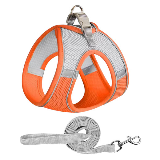 Youfan Meng Dog Rope Cat Leash Harness Collar Small and Medium-sized Dog Walking Anti-Escape Orange Gray Color Matching S Code
