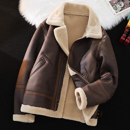 Универсальная мужская зимняя куртка Mr. Guan's с мехом, свободная мотоциклетная кожаная куртка из замши из овечьей шерсти плюс бархатная зимняя теплая теплая куртка Nike 918 коричневого цвета 2XL