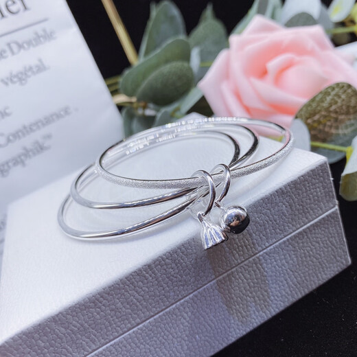 Pure silver 999 bracelet for women, three lives, three lives and two lives, silver bracelet, two light and one sand, young model, National Day Valentine's Day gift, three lives, three worlds, lotus ball beads 54#, about 30g