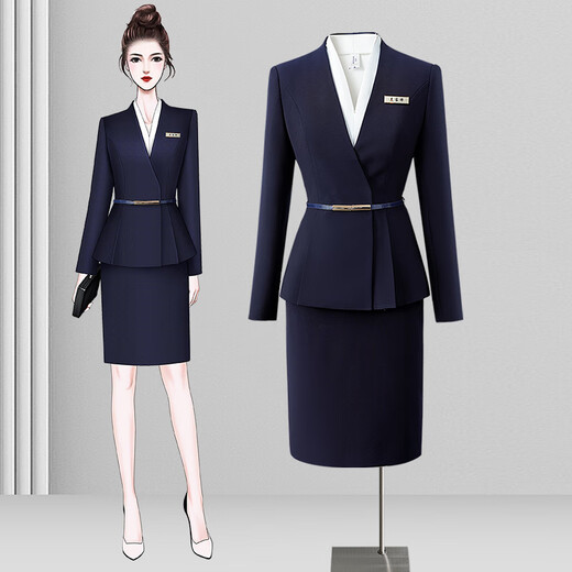 Weishipin professional wear women's suit new spring and autumn small suit temperament jewelry hotel front desk customer service work clothes suit (navy blue) suit + trousers + 403 shirt L recommended 108-117 Jin Jin equals 0.5 kg