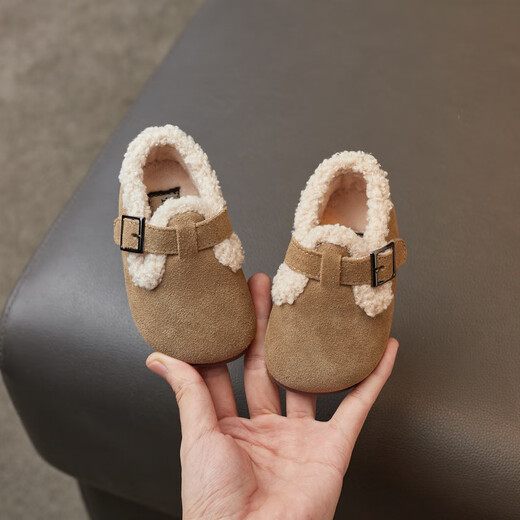 G.DUCKKIDS little yellow duck girl baby cotton shoes winter baby toddler shoes soft sole 1-3 year old children's princess shoes plus velvet warm men khaki plus velvet 24 inner length 15cm