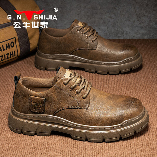 Bull family men's shoes autumn and winter business casual large leather shoes retro British style men's work shoes