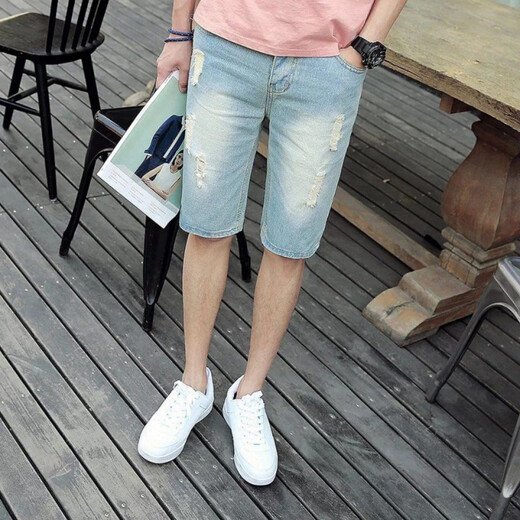 Nyckjk zerrissen Shorts Herren Jeans Straight Reithoes Cropped Jeans Herren Sommer Fünf-Punkte-Shorts Herren-Mid-Mitte-Mitte 691 691 Kumpelhosen 28