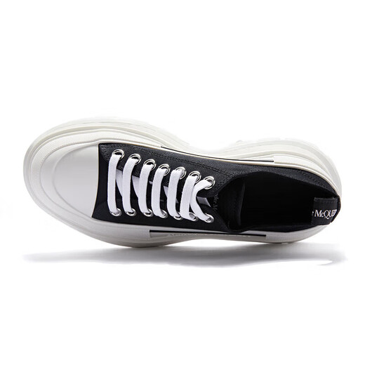 Alexander McQueen gift AMQ women's black/white canvas thick-soled lace-up boots 697072 W4AAQ 1070 36