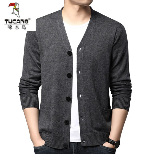 
Woodpecker (TUCANO) high-end autumn and winter knitted wool cardigan for men's middle-aged solid color long-sleeved V-neck button sweater jacket men's clothing gray K007 170/L recommended 120-140Jin [Jin equals 0.5 kg]