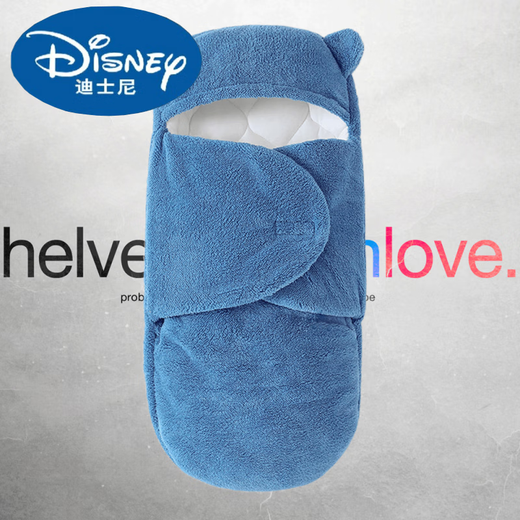 Disney (Disney) baby blanket newborn autumn and winter thickened blanket newborn baby anti-jump swaddle 0-3-6 months supplies blue-round legs Shu velvet size 6 suitable for 0-3 months