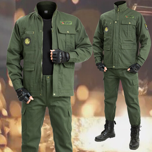 左斯客工作服套装男夏季薄款长袖军训工装电焊工地耐磨干活劳保服工装 军绿681上衣一件 170/L适合110至125斤