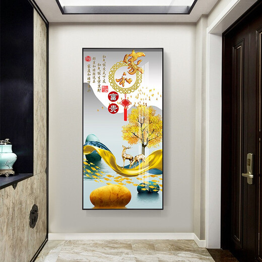 莫画泸林现代简约玄关装饰画正对门壁画走廊尽头挂画轻奢麋鹿过道入户门画 9-家和富贵12149 镜面晶瓷80*160炫酷黑