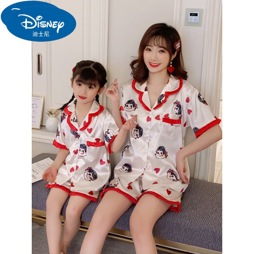 迪士尼（Disney）亲子睡衣夏季冰丝真丝绸短袖薄款母女大童女孩儿童空调家居服套装 QN1049短袖长.裤 14码 【适合体重45-55斤】