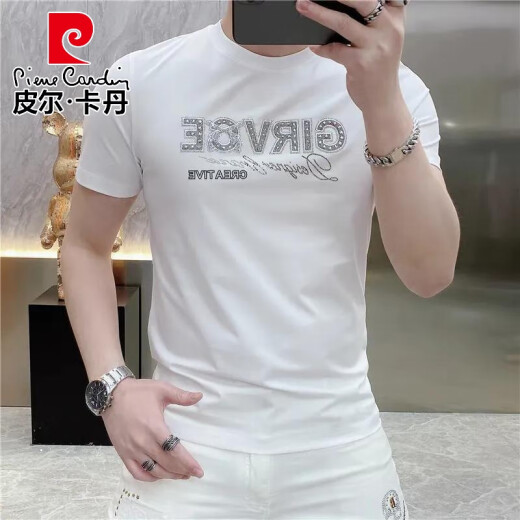 Pierre Cardin New Men's Camiseta europea European Light Light Luxury Luxury Slim Nicho Round Luxury Versátil Personalidad Fashion Versión europea 9764# Black 4xl 190-210Jin [Jin iguala 0.5 kg]