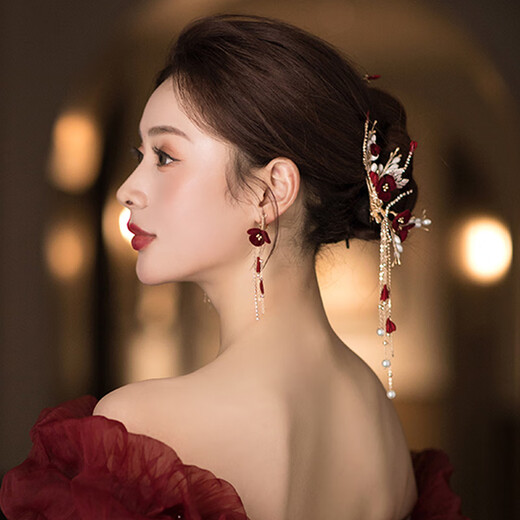 Jingli Jingda Toastanzug Brautkopfschmuck einfach und atmosphärische Hochzeitskleid Hochzeit High-End-Sinn für XiUhe Anzug Engagement Cheongsam Haarzubehör Frauen Braut Blumenhaar Clip Anzug