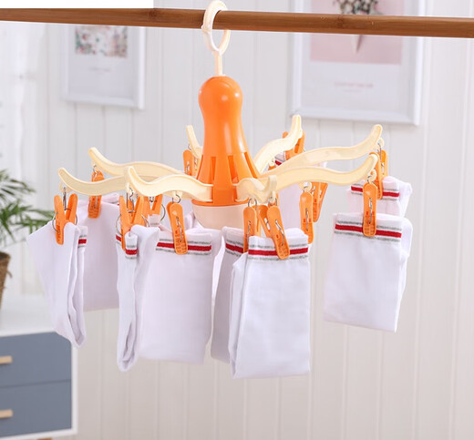 He Jiacheng's new creative octopus clothes hanger multi-functional folding multi-clip clothes drying hanger hanging windproof and non-slip drying clothes hanger cold gray