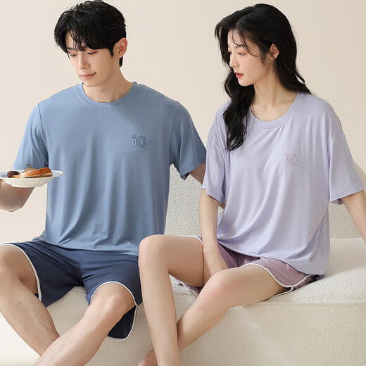 Modal pareja pijama un hombre y una mujer mangas de seda de seda de hielo de verano con almohadilla de pecho ropa de hogar de gran tamaño 09m15801 mujeres 09m15601 hombres xl mujeres
