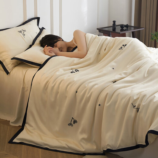 Arctic Velvet (Bejirog) Class A 100 Count Lenzing Tencel Four-piece Set Summer Ice Silk Light Luxury Embroidered Quilt Cover Naked Sleeping Sheet Bedding Lenzing Tencel-Black Pansy 1.8 Meter Four-piece Set (200*230cm Quilt Cover)
