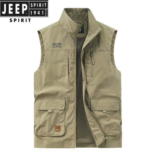 JEEP SPIRIT吉普男士马甲春秋季新款户外工装马夹休闲大码运动中年背心外套 677黑色 L (110-120斤)