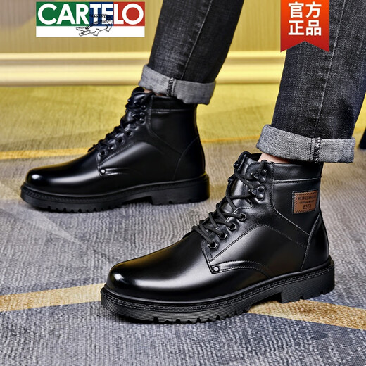 Cartelo Martin Boots Herren -Leder -Leder -Militärhaken Cruiser Wolle Wurzelstiefel Winter warm und samtrische Herrenschuhe Cowide Casual Snow Boots 3519 Schwarz (Wolle) 38