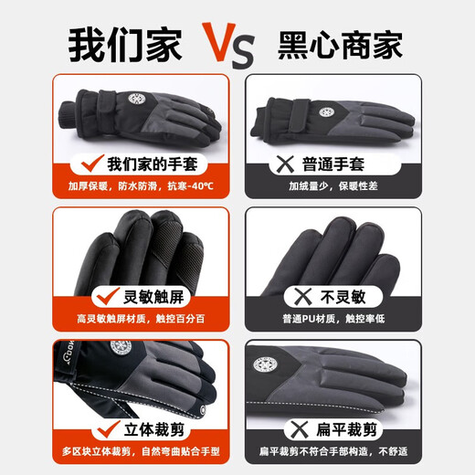 Memaru Warm Gloves for Men and Women Outdoor Winter Cycling Windproof Plus Velvet Thick Touch Screen Women's Waterproof Winter Cotton Ski Gloves 4# Snowflake Round Label Black (Color Matching Men's Style)