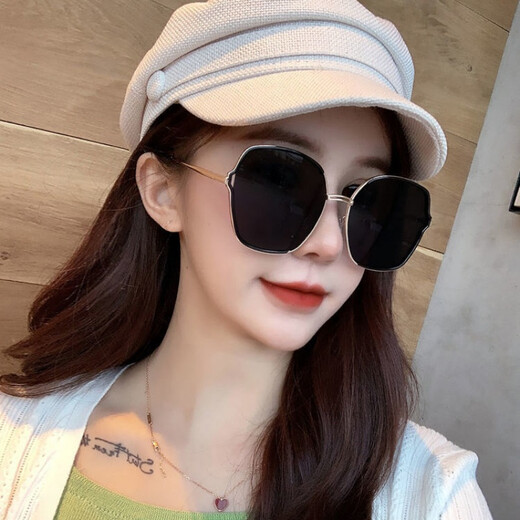 Mijilin 2022 new style sunglasses for women, sun protection, slimming, large frame, fashionable Korean version, Internet celebrity, same style, versatile sunglasses, white glasses + mirror box + mirror cloth