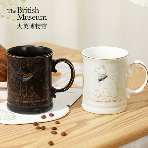 British Museum Mug Anderson Cat Lotus Pattern Drinking Cup for Men and Women Birthday Newly Married Couple Gift Birthday Gift Anderson Mug Black - 450ml