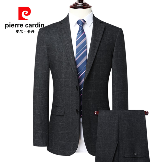 Pierre Cardin 100% pure wool suit men's autumn and winter thick style high-end no-iron business casual striped two-piece suit Gray L 170