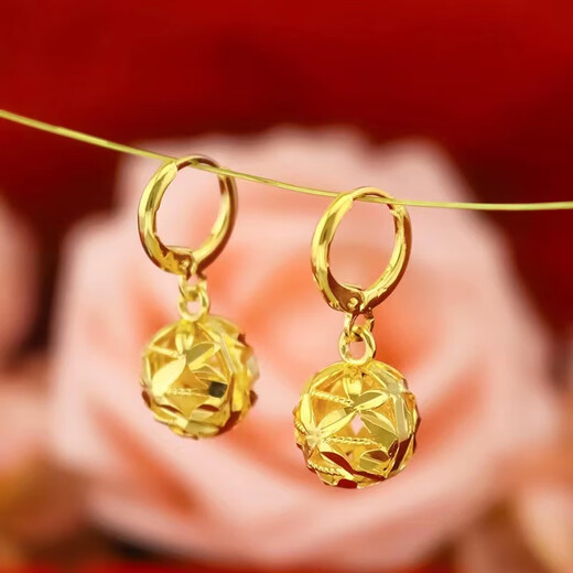Putino 24.k gold earrings transfer bead earrings earrings earrings earrings pure gold 999 gold ins retro circles 18.k women's transfer bead earrings pair gift box gift bag 2.7g