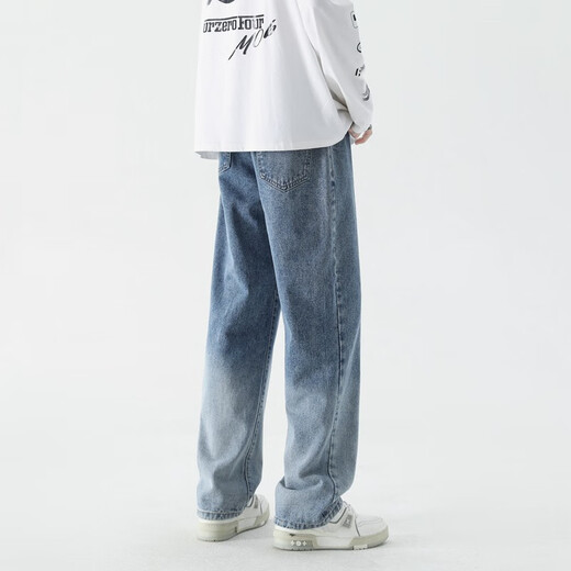 Foss Phil Jeans Summer Hole Loose Work American pantalones Trendy Brand High Street Retro de pierna ancha Men SS-5009 Black Grey XL (recomendado 130-150jin [Jin equivale a 0.5 kg])