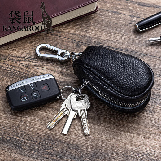 
Kangaroo (KANGAROO) new top layer cowhide key bag large capacity genuine leather multi-function car key bag door key bag male and female buckle black