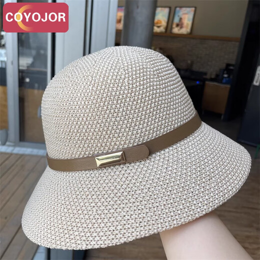 
COYOJOR Xiyao's Korean sun protection face small basin hat top hat sun protection fisherman hat British retro face mask beach sun hat women beige adjustable