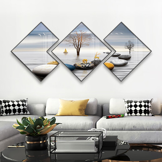 Pinturas de decoración de sala de estar OUFA Combinación de lujo Combinación de sofá Pinturas colgantes de pared moderna de estilo nórdico simple triple triple murales comedor pinturas de porcelana de cristal