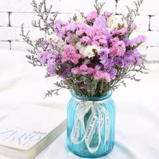AIMAN Yunnan Flowers Dried Flower Bouquet Forget-Me-Not Lover Grass Combination Starry Gypsophila Living Room Real Flower Arrangement Home Furnishings Purple + Grass About 30 Pieces Not Excluding Flower Basket