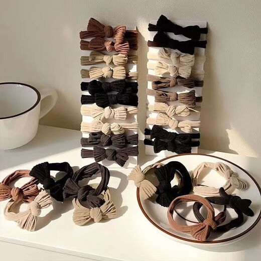 Jiuvia bow headband for women, high elastic red New Year and Christmas hair band, autumn and winter ponytail hair accessories, rubber band leather case JYFQ146#Bowknot mixed color 10 pieces