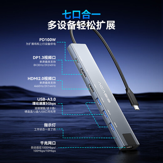 Acassis Type-C Docking Dock HDMI Dock DP Dock Hub Splitter Display 8K Thunderbolt 4 Gigabit Network 2K240Hz Three-screen Different Display Apple Fast Charging DS-9904