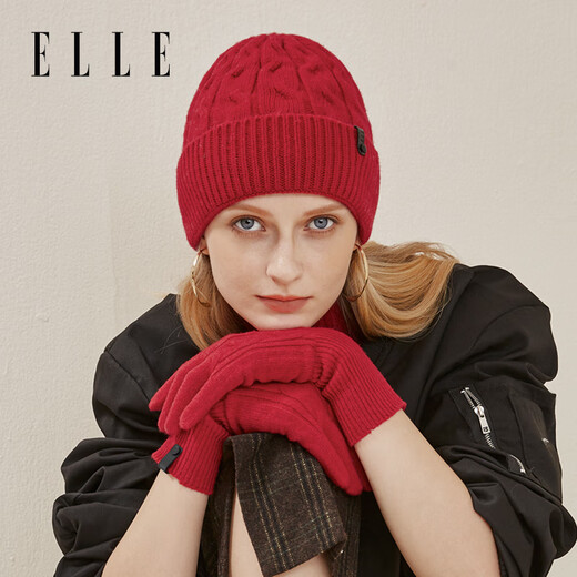 ELLE 100% sheep wool gloves for women autumn and winter outdoor warm and fashionable knitted fingertips for students driving with touch screen