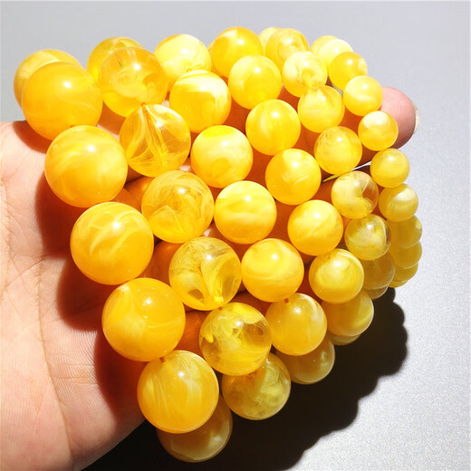 DL 1998 beeswax floating flower bracelet second generation amber chicken fat yellow lemon yellow and white round bead bracelet for men and women single circle 20MM