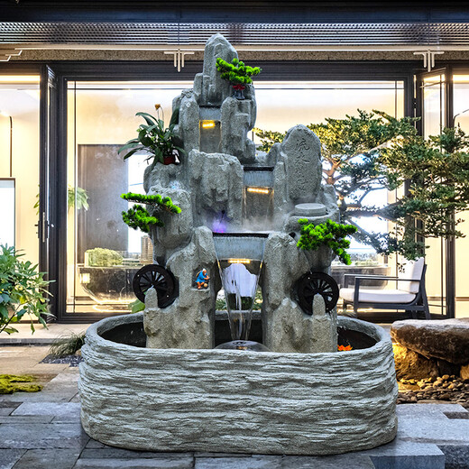 善水源大型假山喷泉流水摆件屏风隔断户外庭院水景办公室乔迁落地水幕墙 5052+5009大小山