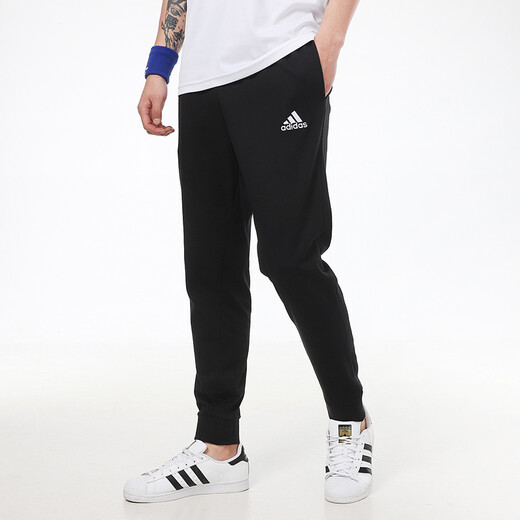 阿迪达斯 （adidas） 男裤 2025夏季新款运动裤针织卫裤黑色束脚长裤透气休闲裤子男 GK9226/黑色针织/单层束脚/主推 L