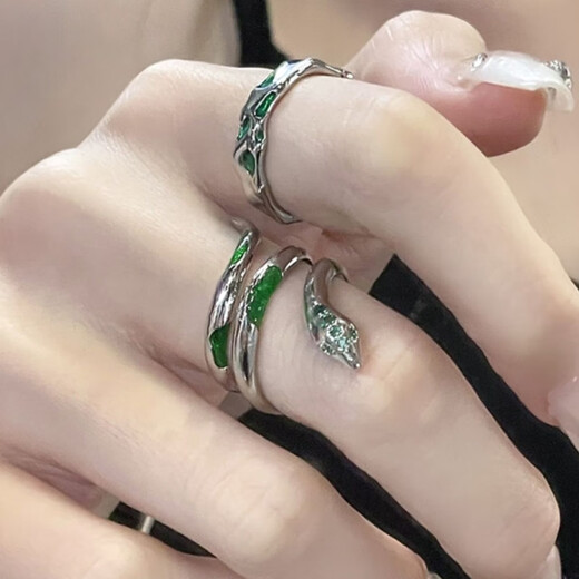 He Niang Harry Potter Ring Peripheral Slytherin Snake House Green Spirit Snake Ring Retro Accessories Men's and Women's Open Ring Gift Green Zircon Snake Ring