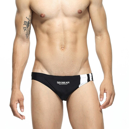 SEOBEAN希宾泳裤男士三角裤青年潮流个性低腰性感温泉泳衣 黑色 M