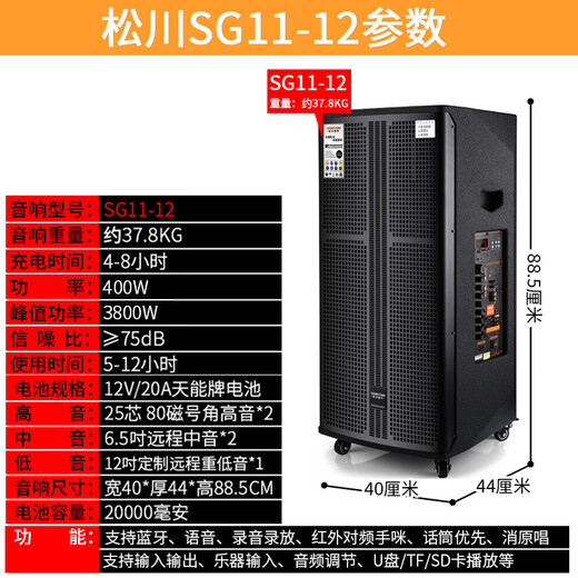 Songchuan International SG30-10 outdoor high-power performance karaoke singing KTV speaker set mobile audio singing microphone SG11-12 (12-inch remote speaker + outdoor karaoke machine)