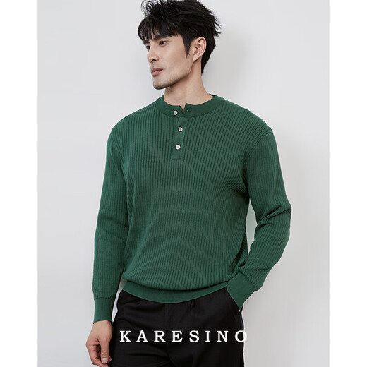KARESINO autumn and winter high-end business Henry collar sweater slim casual all-match round neck sweater men's base shirt light brown light apricot M M
