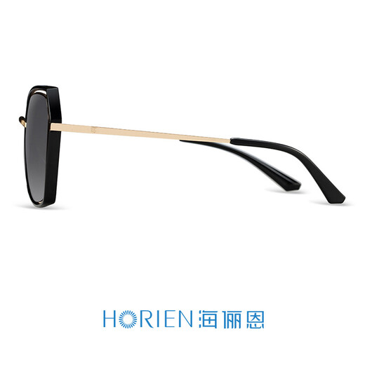 海俪恩 偏光太阳镜女新品墨镜大脸显瘦防紫外线网红司机开车专用驾驶镜多边形镂空可配近视镜N6621 【黑框+水银膜】N6621-N16P(偏光)